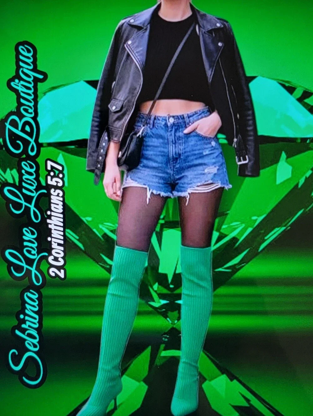 Sexy Kelly Green Over-the-Knee Stretch Knit Sock Boots